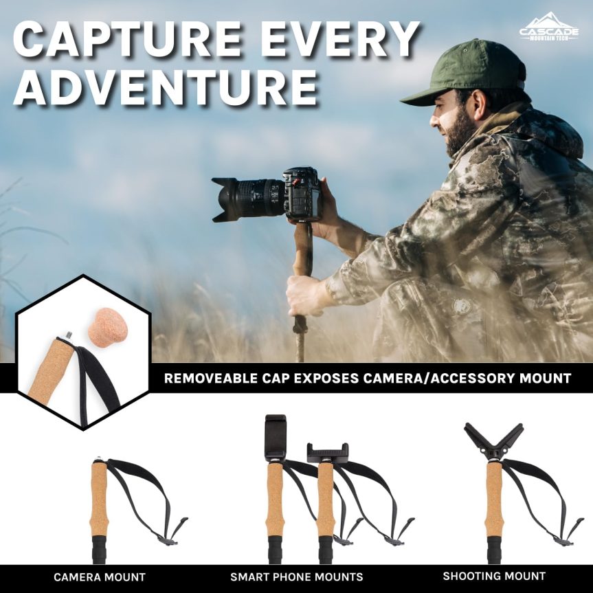 Cascade Mountain Tech Trekking Poles - Carbon Fiber Monopod Walking or Hiking Sticks with with Accessories Mount and Adjustable Quick Locks - Image 4