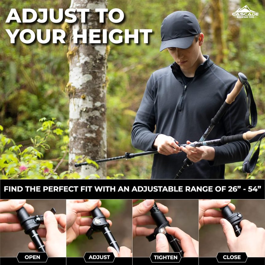 Cascade Mountain Tech Trekking Poles - Carbon Fiber Monopod Walking or Hiking Sticks with with Accessories Mount and Adjustable Quick Locks - Image 6